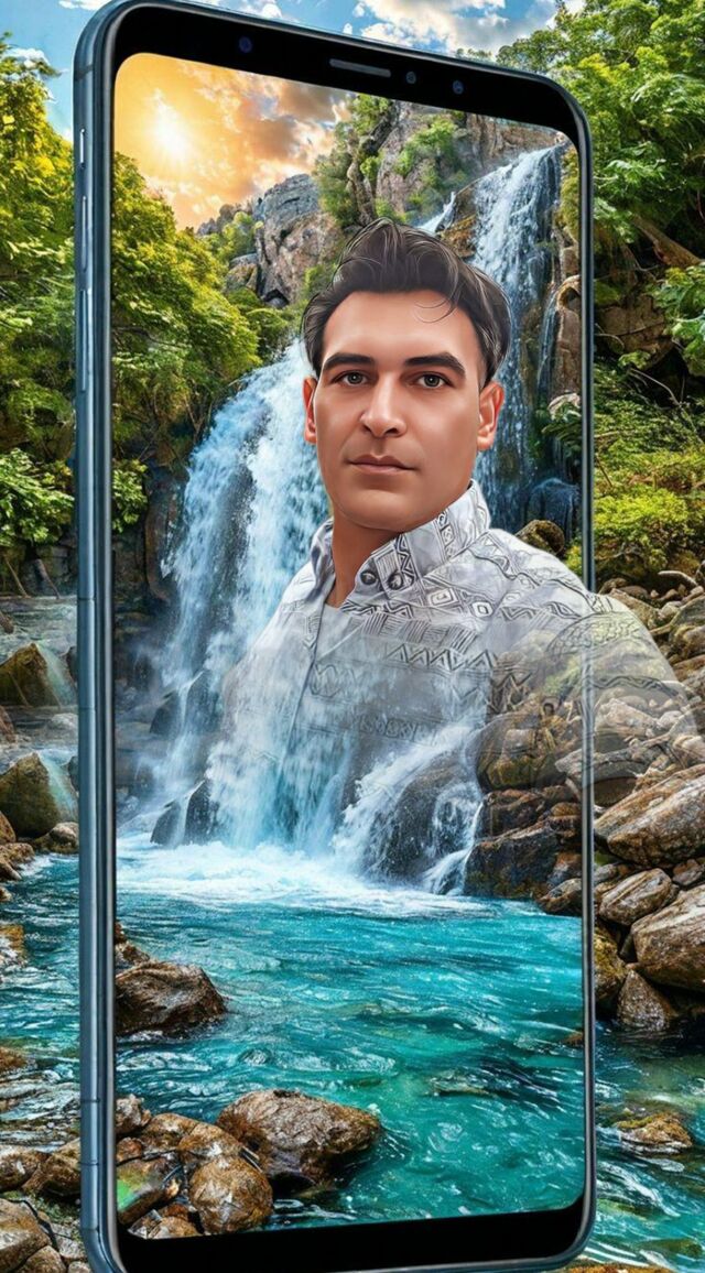 Waterfall Smartphone Frame photo effect — generated using Photolab combo ID 46353921 via apiphotolab.me API