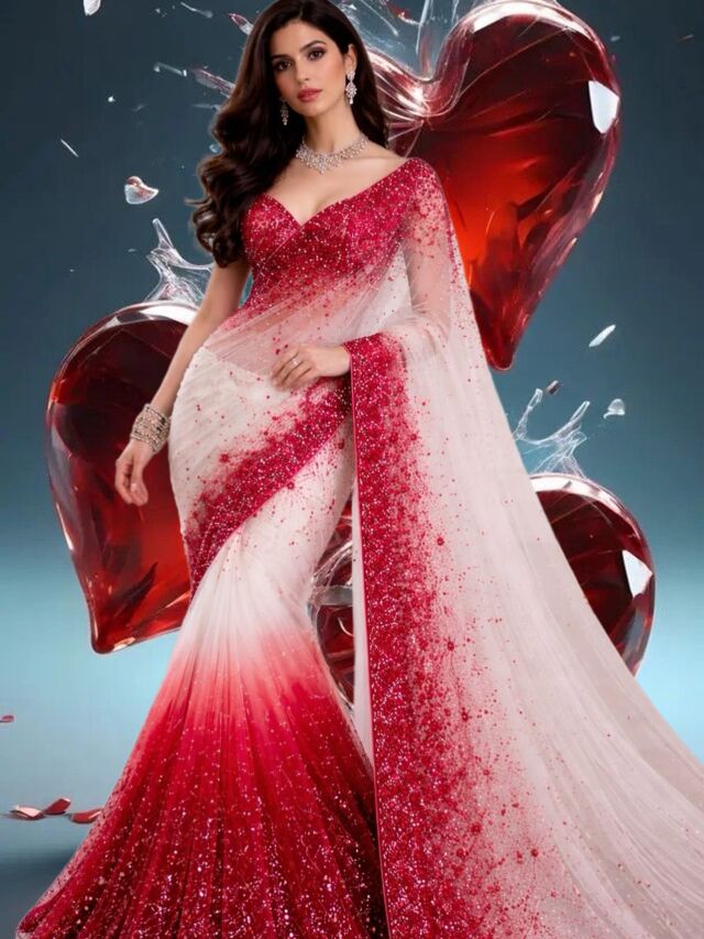 Ruby Heart Saree photo effect — generated using Photolab combo ID 52071557 via apiphotolab.me API