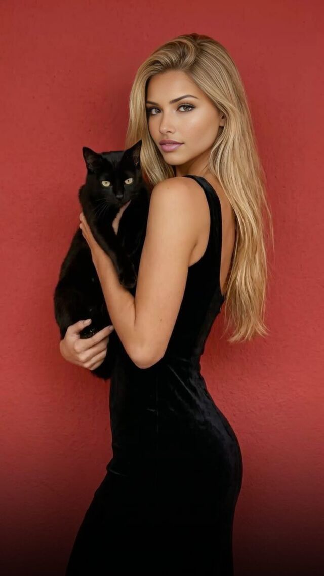Black Dress Cat Portrait photo effect — generated using Photolab combo ID 52152796 via apiphotolab.me API